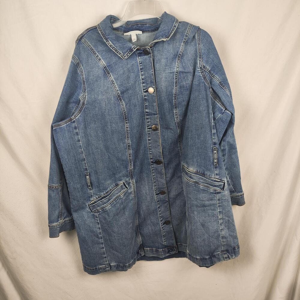 Lane Bryant Jacket Womens 24 Blue Denim Mid Length Button Front Pockets Plus